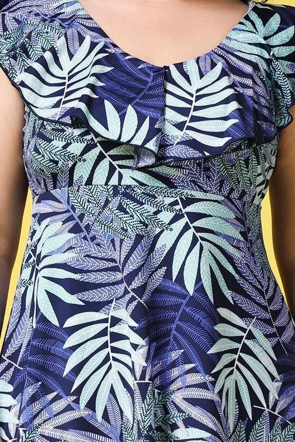 Blue Leaves Printed Dress