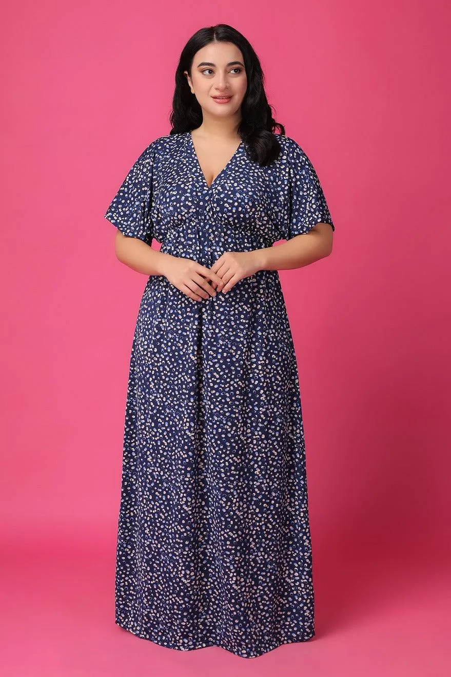 Blue Polka Dot Printed Night Dress