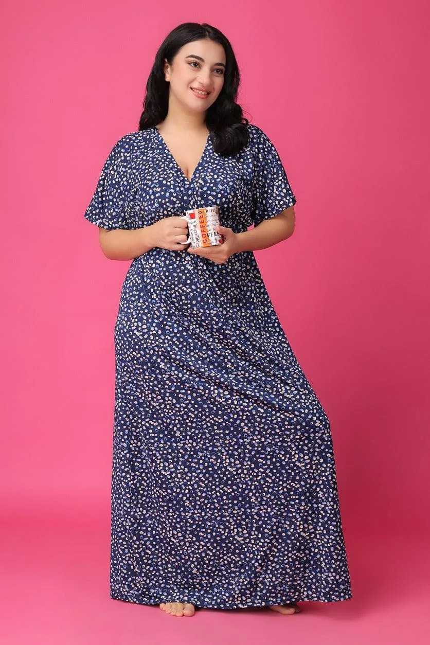 Blue Polka Dot Printed Night Dress