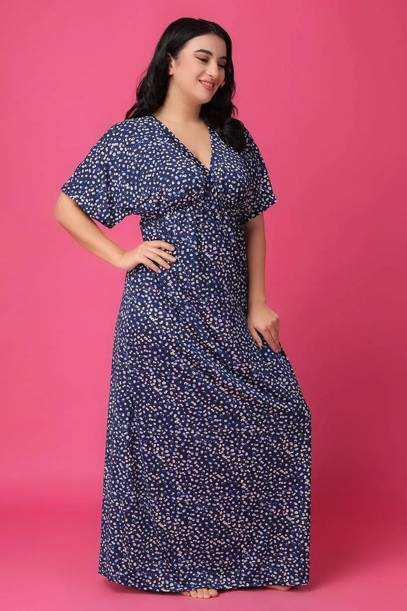 Blue Polka Dot Printed Night Dress