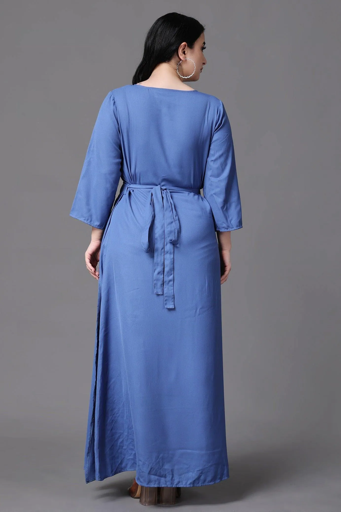 Blue Solid Wrap Around Maxi Dress