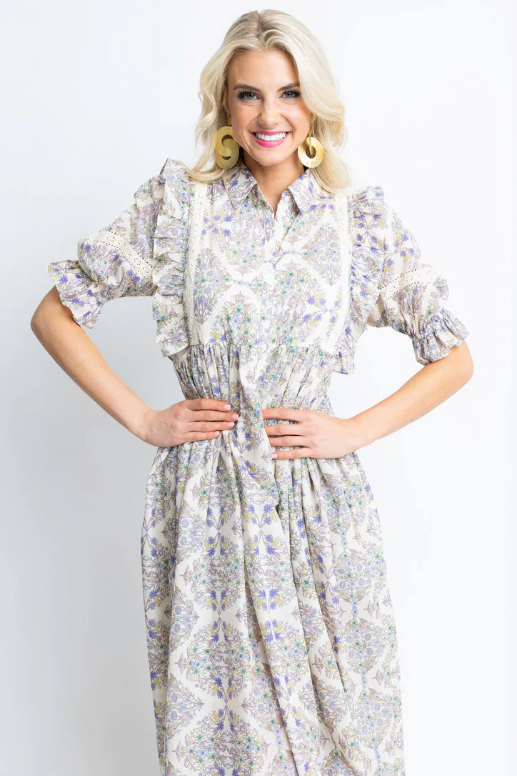 Boho Floral Puff Sleeve Maxi Dress