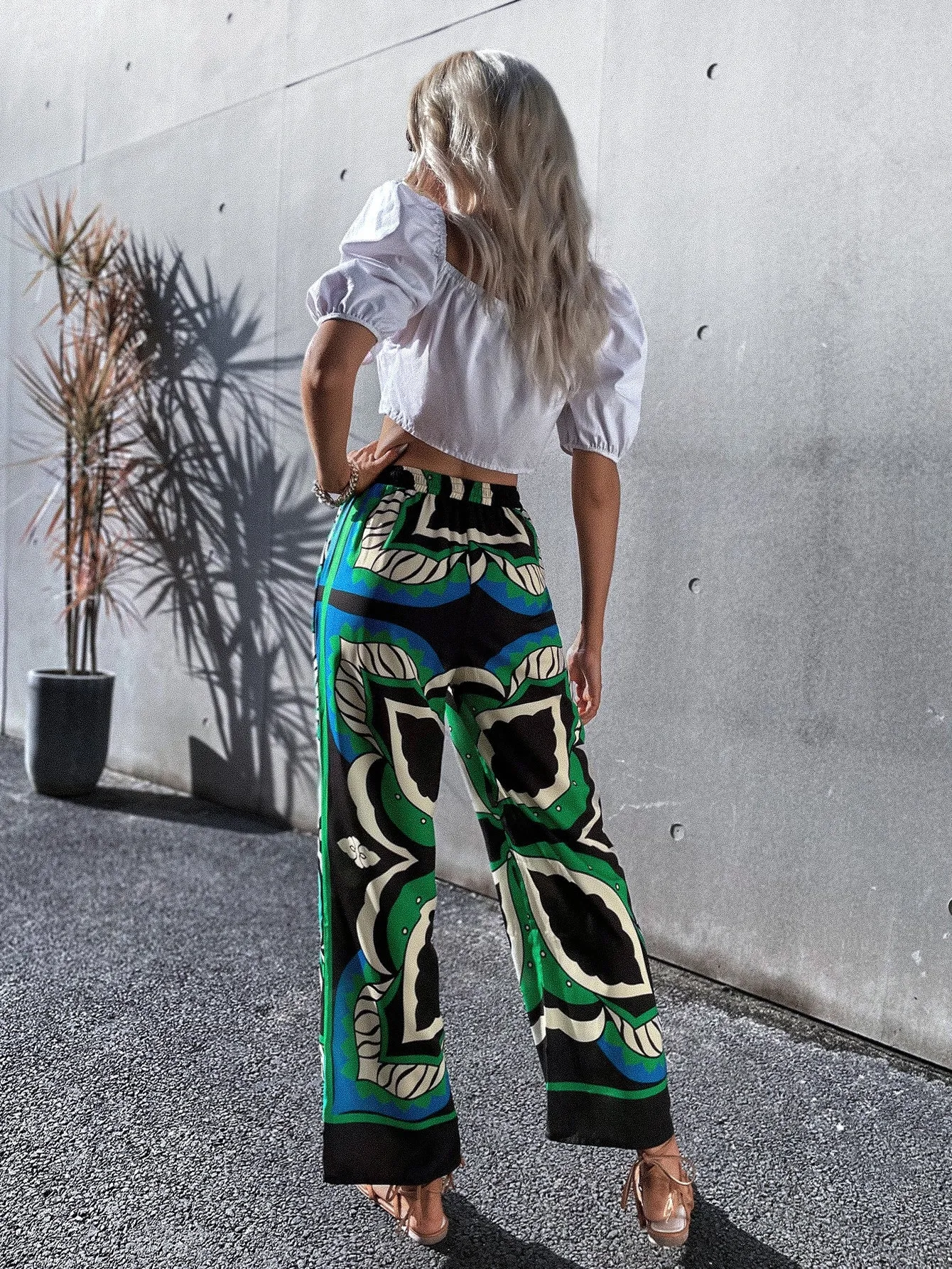 Boho Graphic Pocket High Waist Long Women Pants