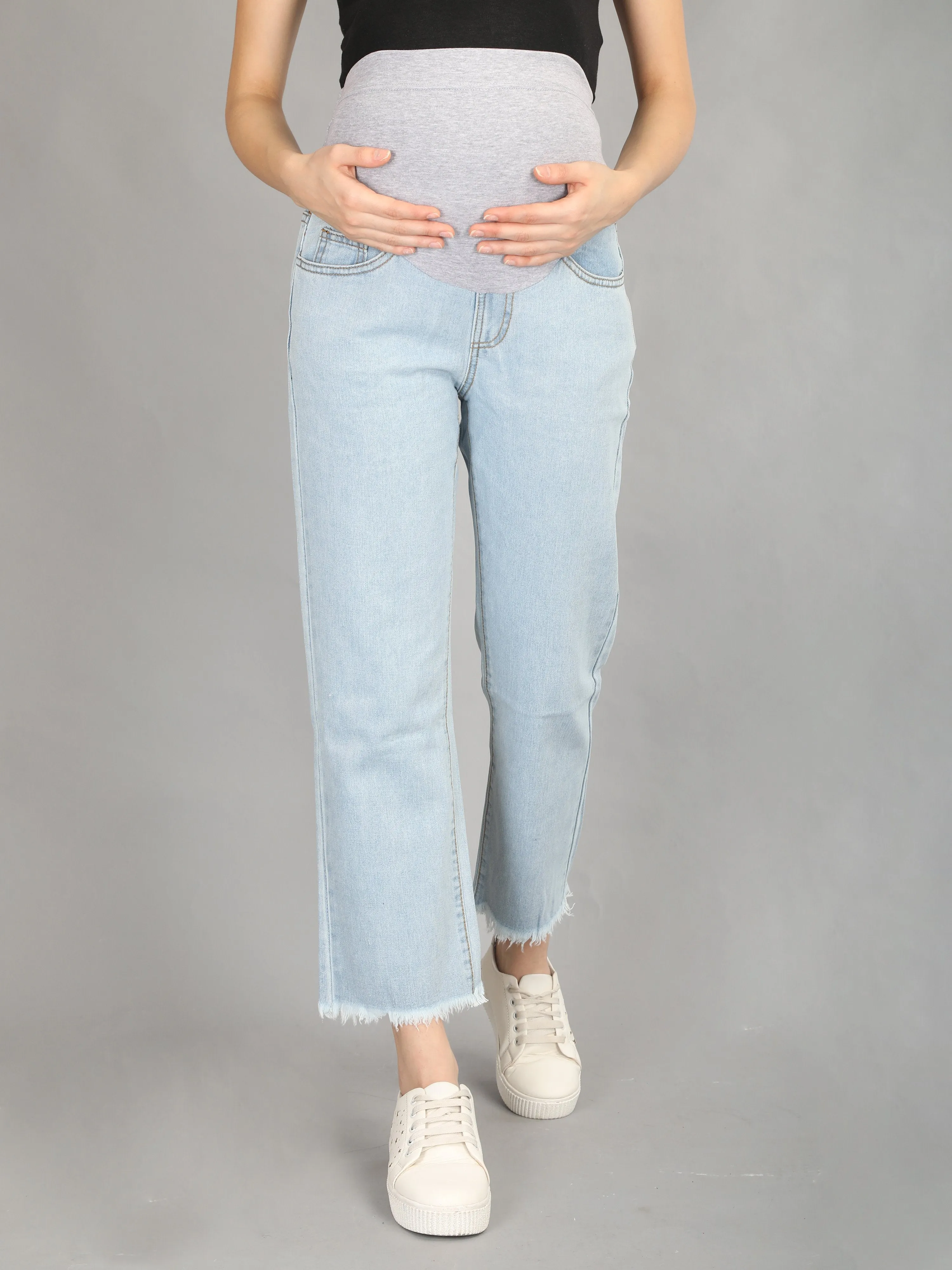 Boxy Fit Sky Blue Denims with Belly Support