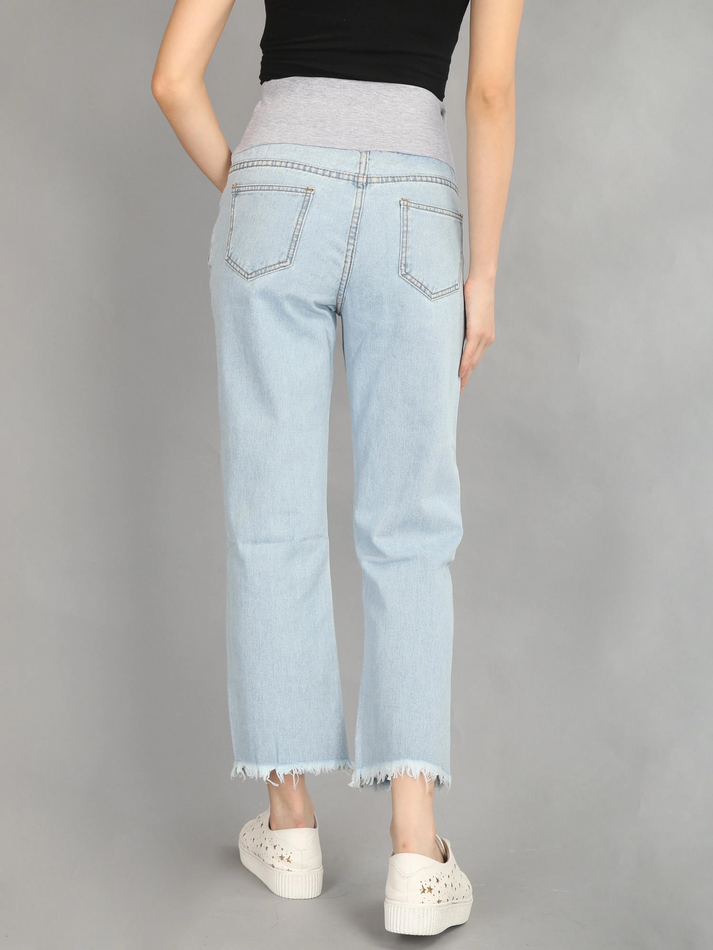 Boxy Fit Sky Blue Denims with Belly Support