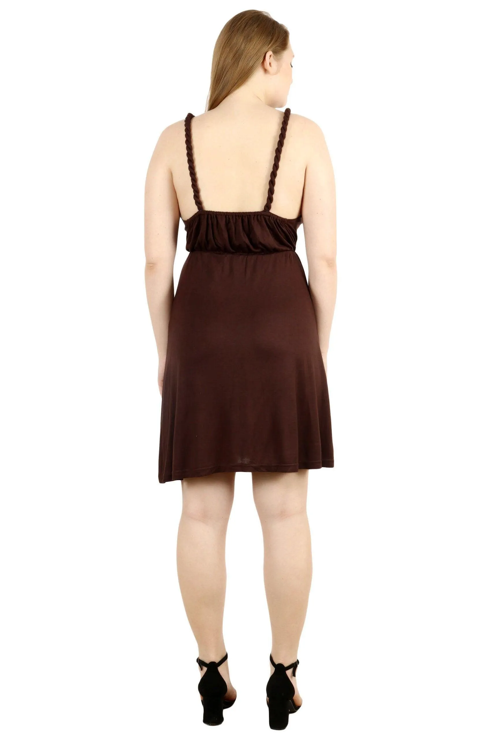 Brown Solid Dress with Deep Neck