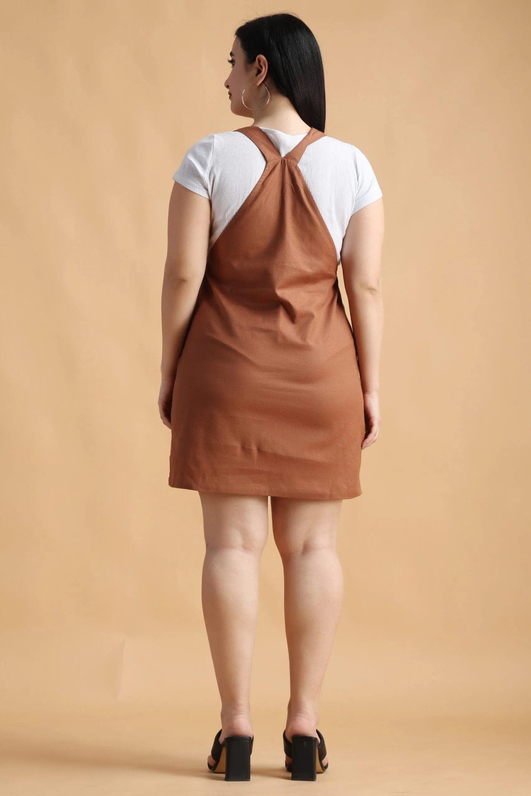 Brown Solid Dungaree with Front Knot Tie