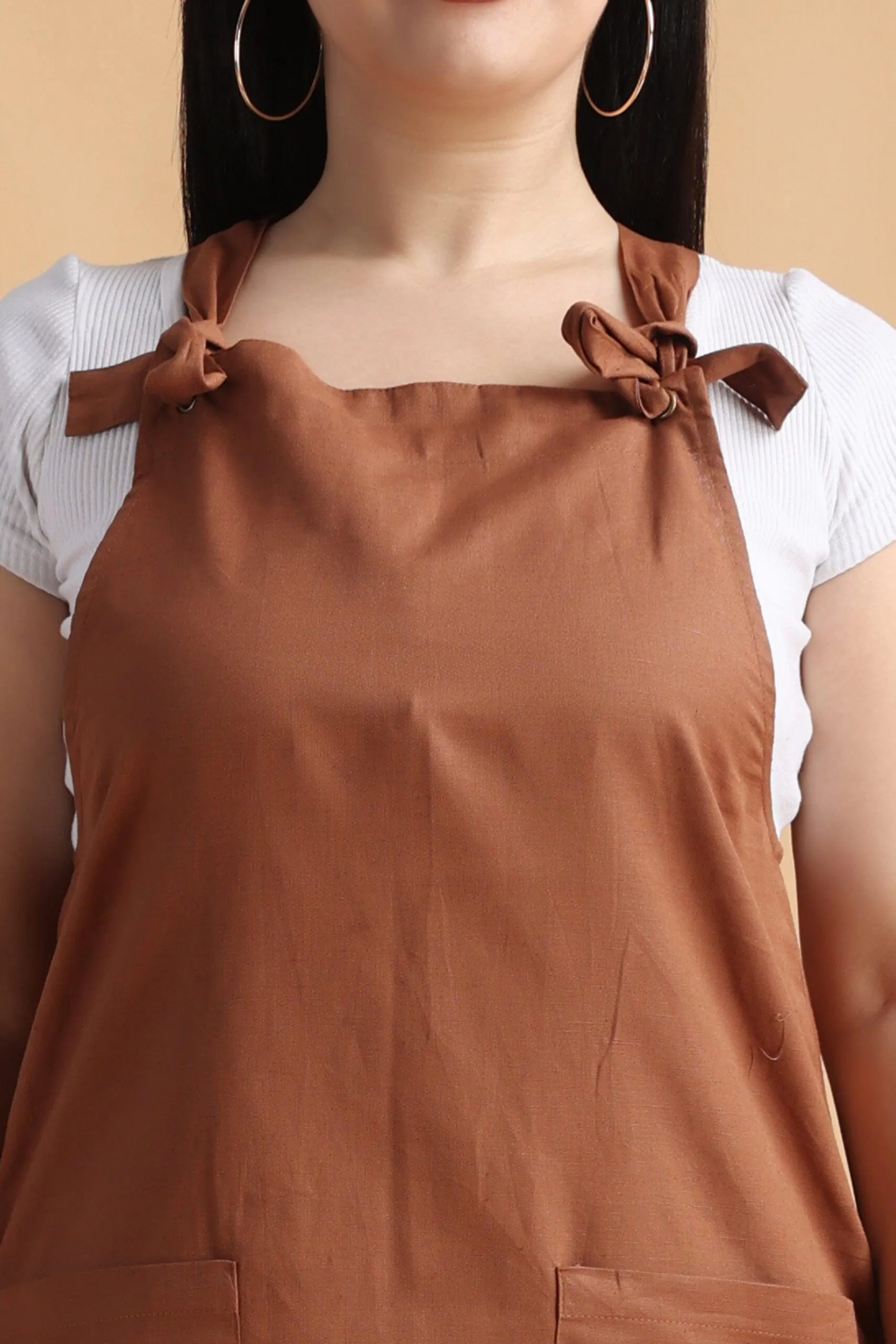 Brown Solid Dungaree with Front Knot Tie