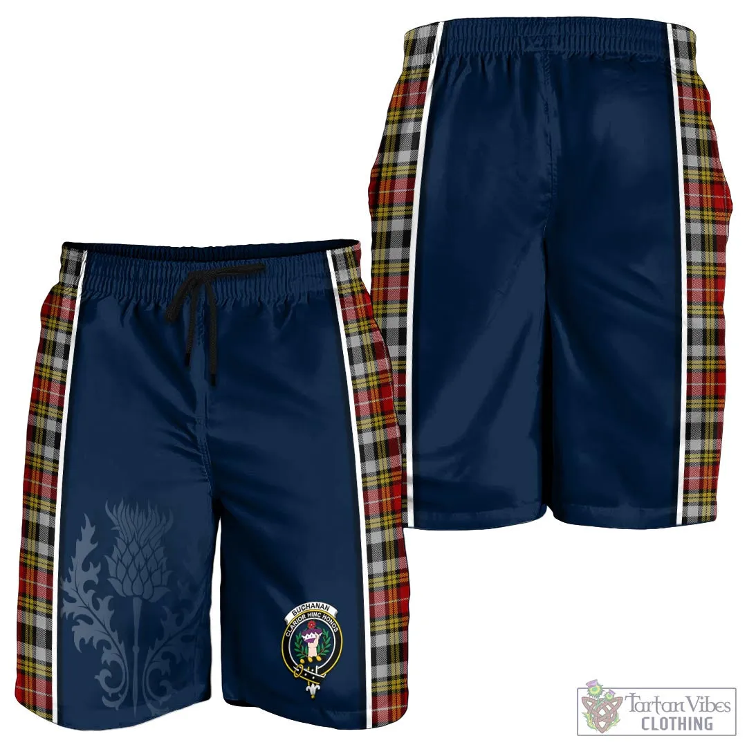 Buchanan Old Dress Tartan Men's Shorts with Family Crest and Scottish Thistle Vibes Sport Style