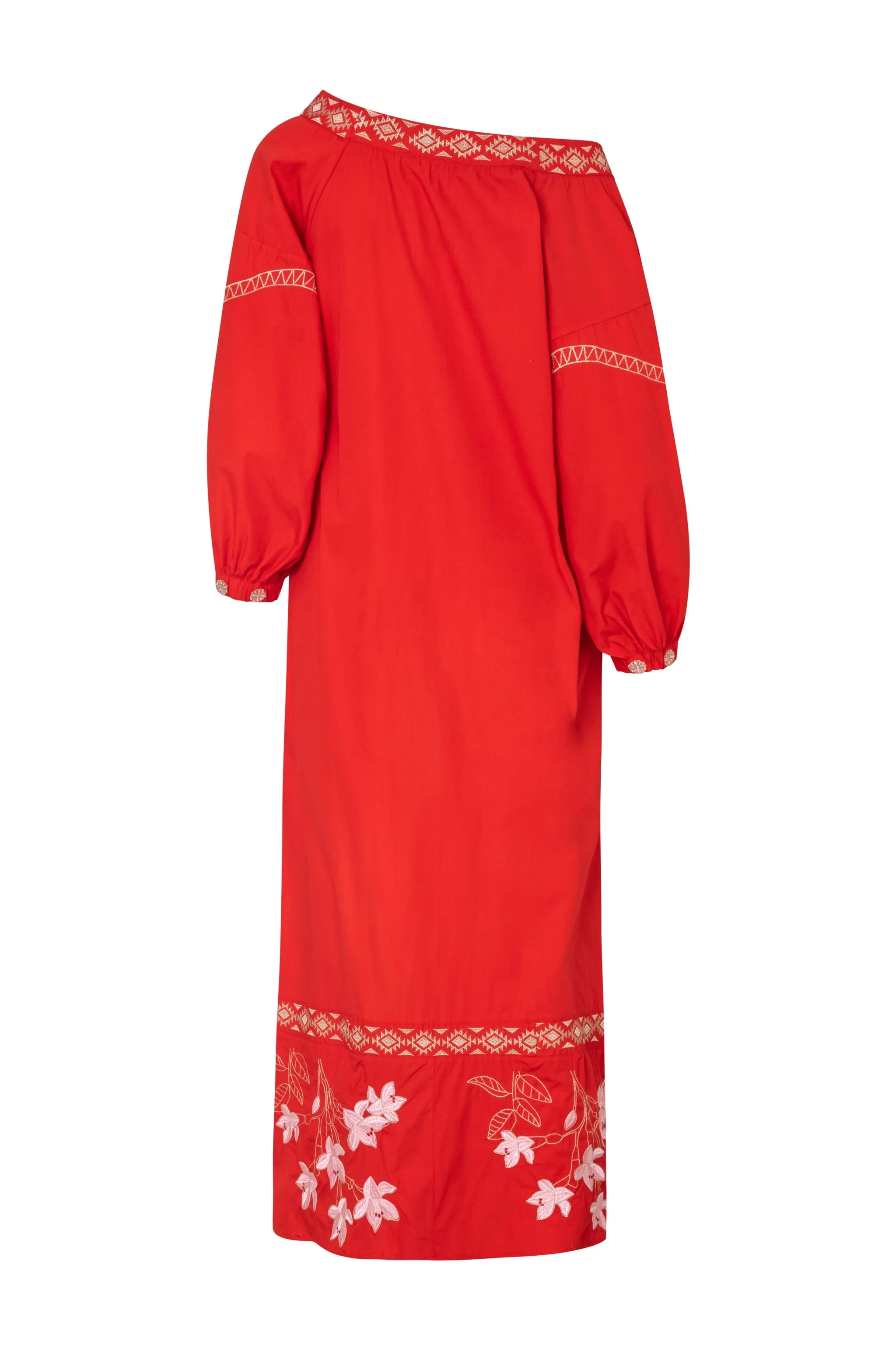 Buganvilias Cotton Embroidered Maxi Dress / Red