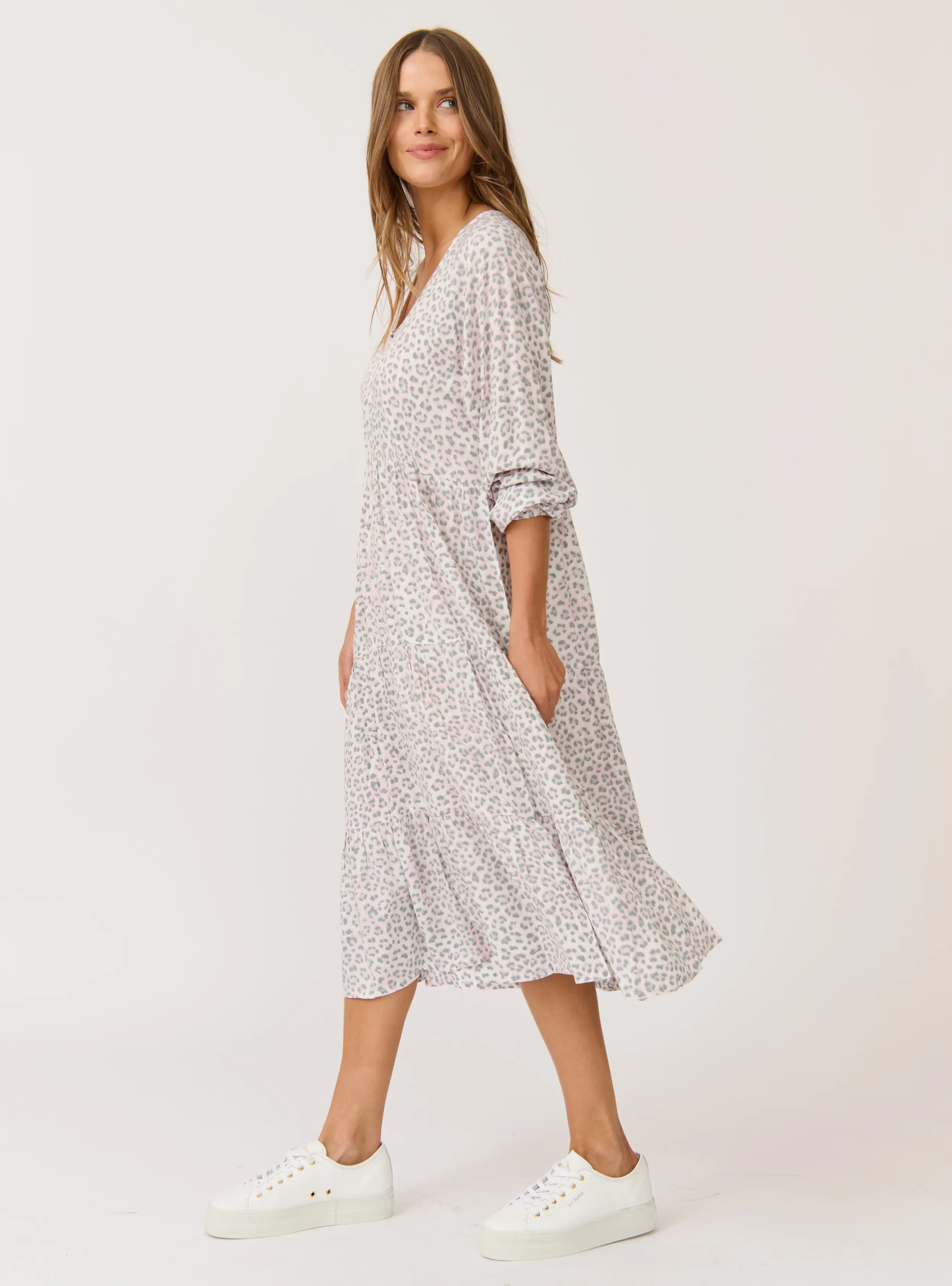 CALI MIDI DRESS - Smudge Leopard