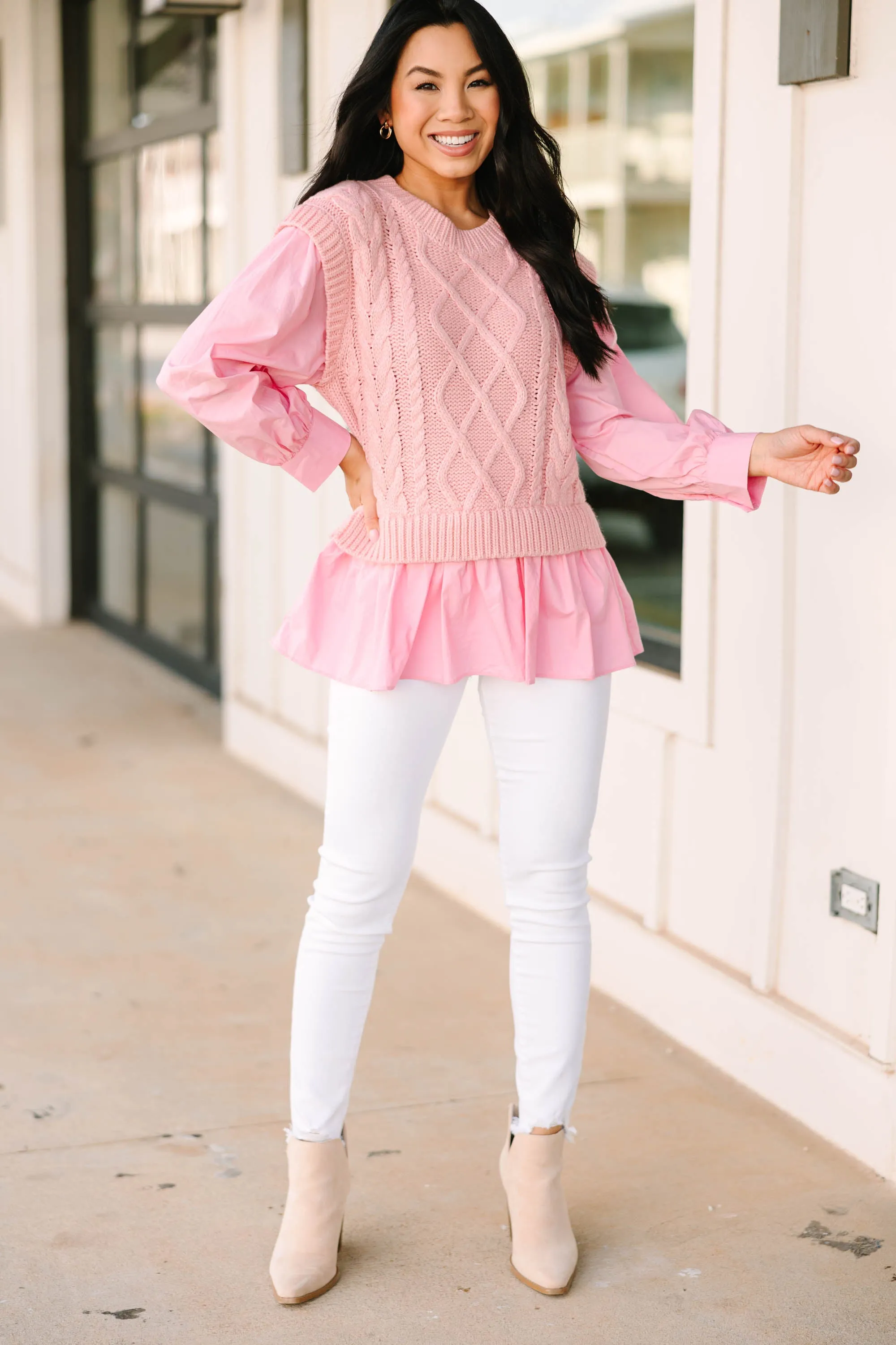 Call Me Later Pink Sweater Blouse