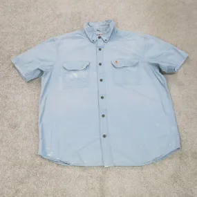 Carhartt Shirt Mens XL Blue Button Down Short Sleeve Relaxed Fit Pocklets Logo