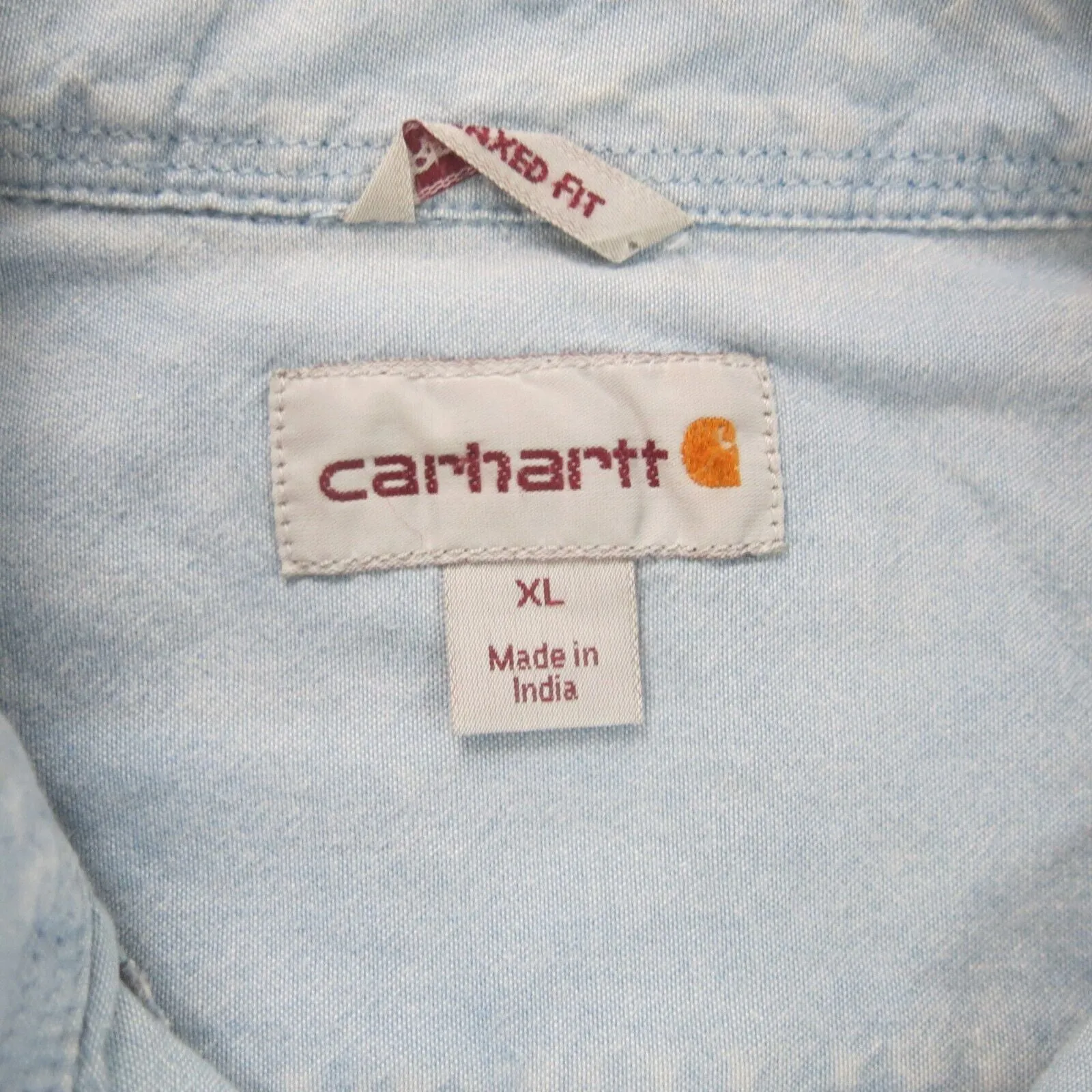 Carhartt Shirt Mens XL Blue Button Down Short Sleeve Relaxed Fit Pocklets Logo