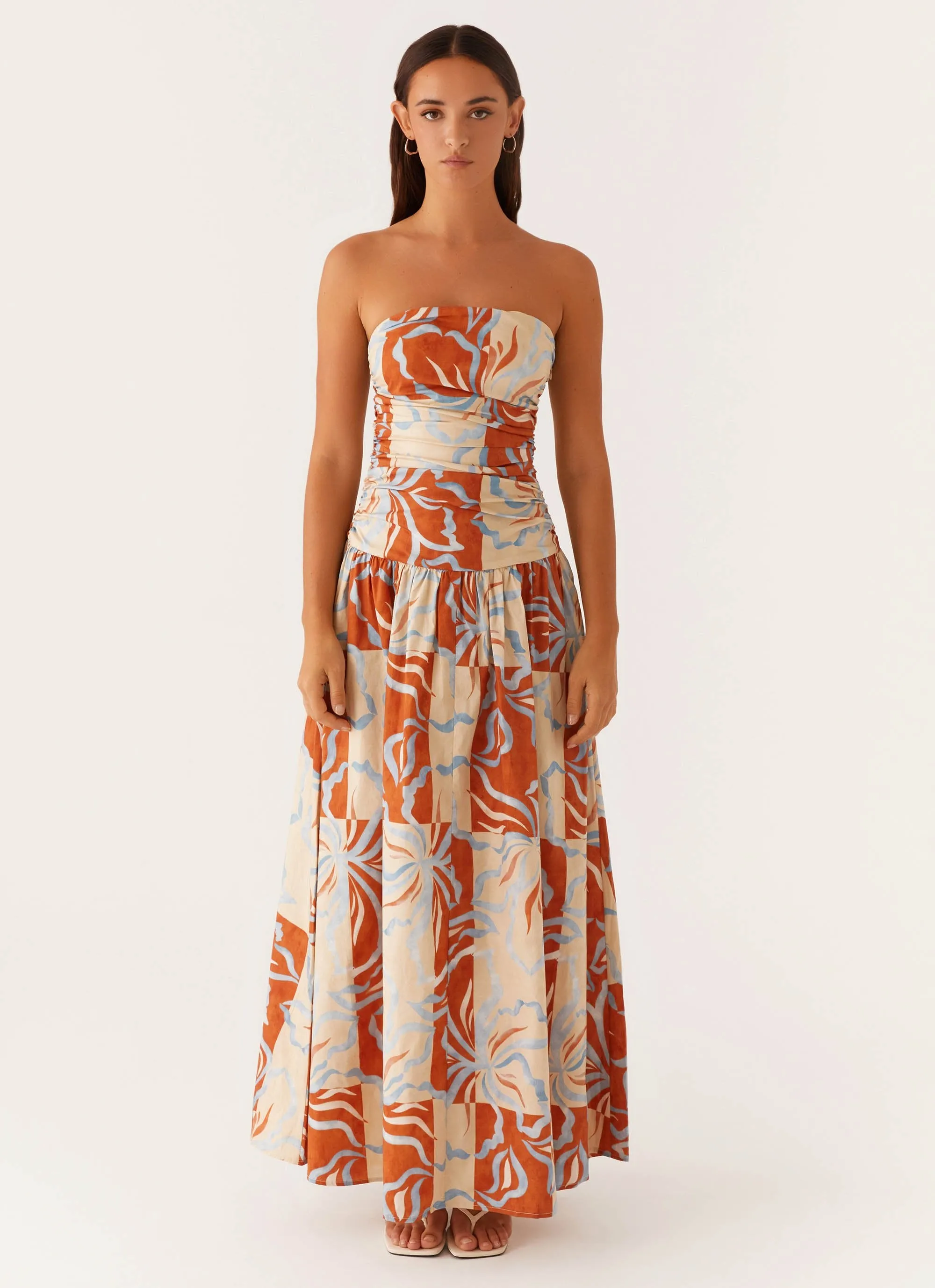 Carmel Maxi Dress - Orange Blue Floral