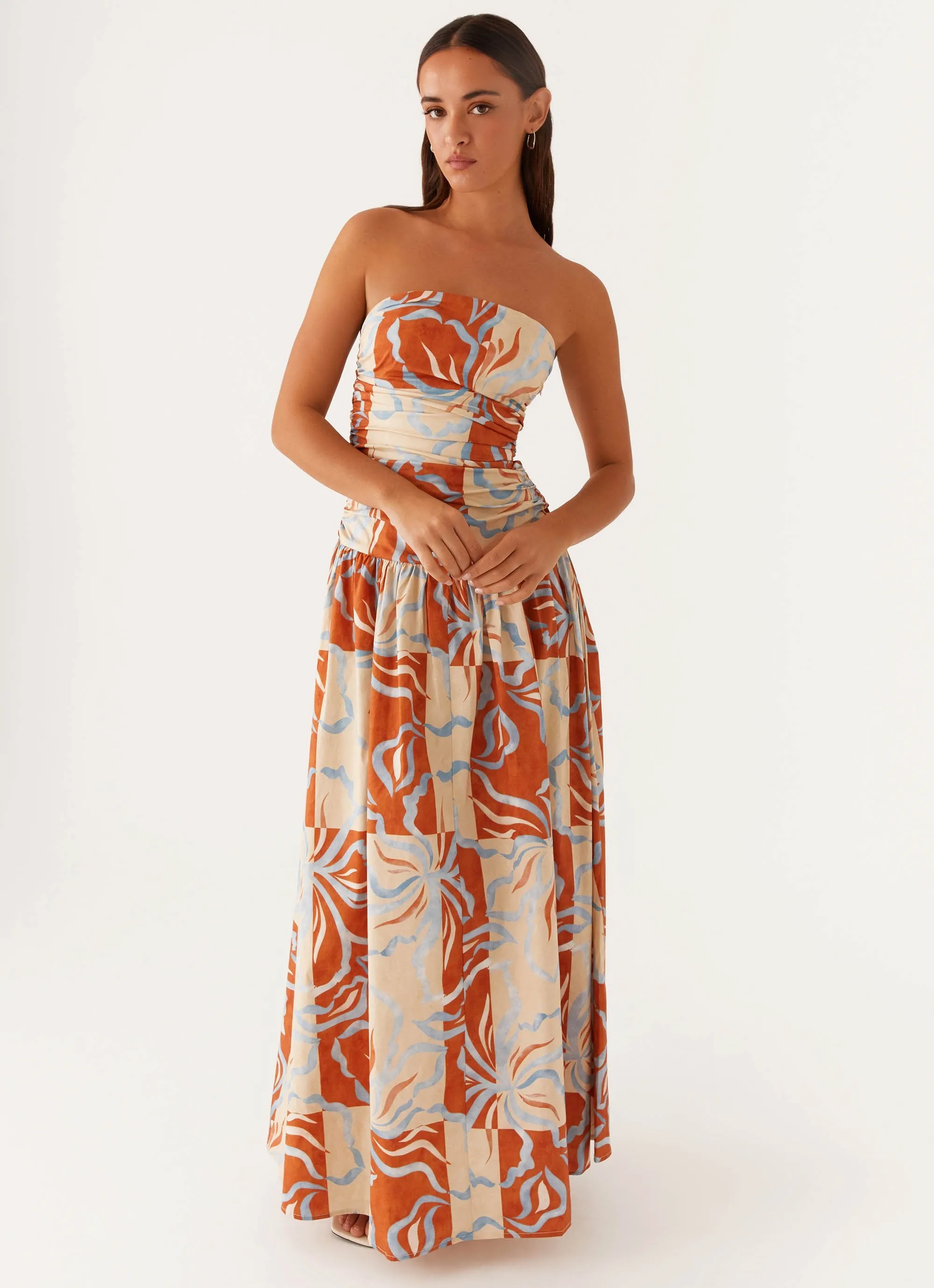 Carmel Maxi Dress - Orange Blue Floral