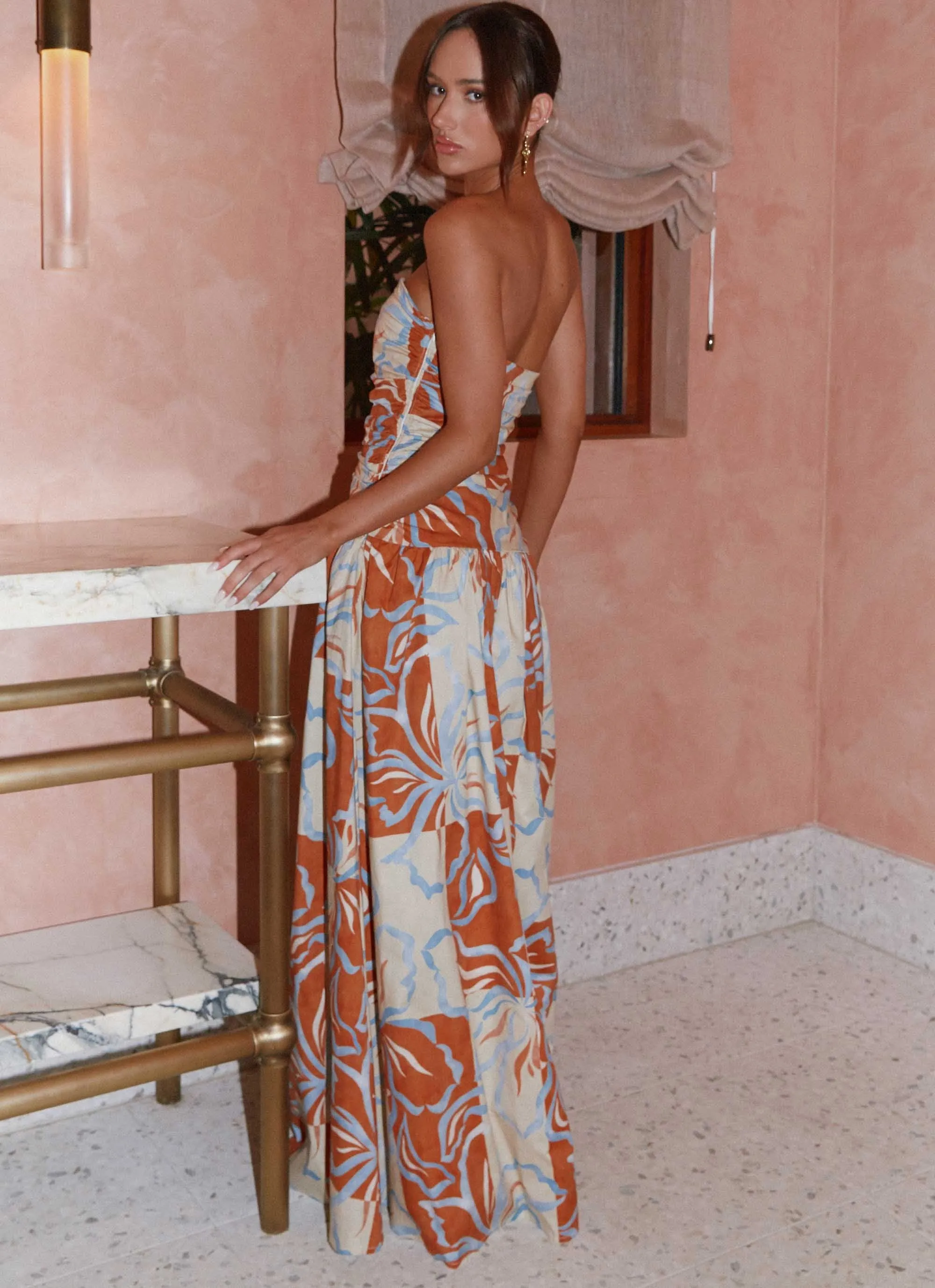 Carmel Maxi Dress - Orange Blue Floral