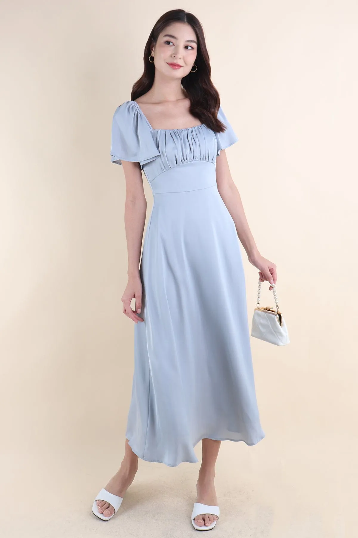 CARMELLIA FLUTTERS MAXI DRESS IN BLUE