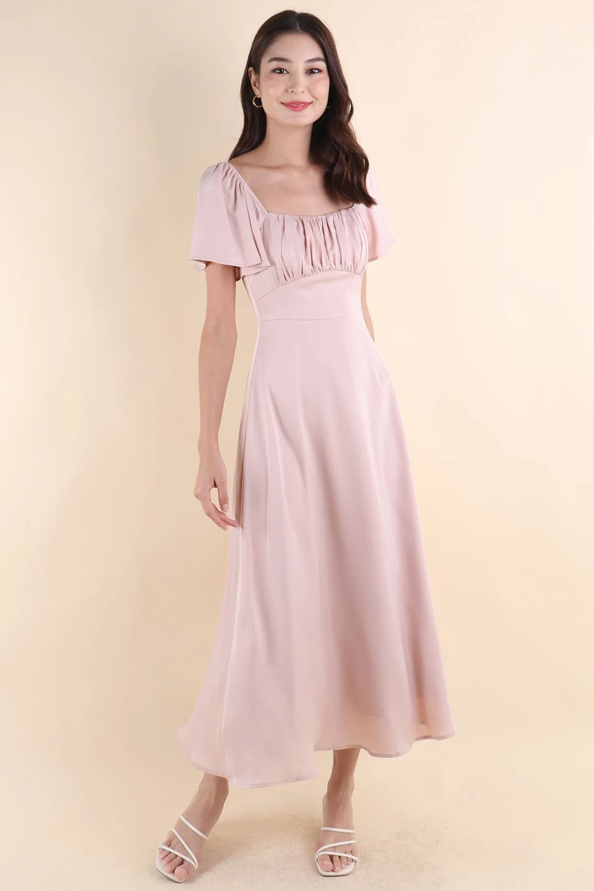 CARMELLIA FLUTTERS MAXI DRESS IN PINK