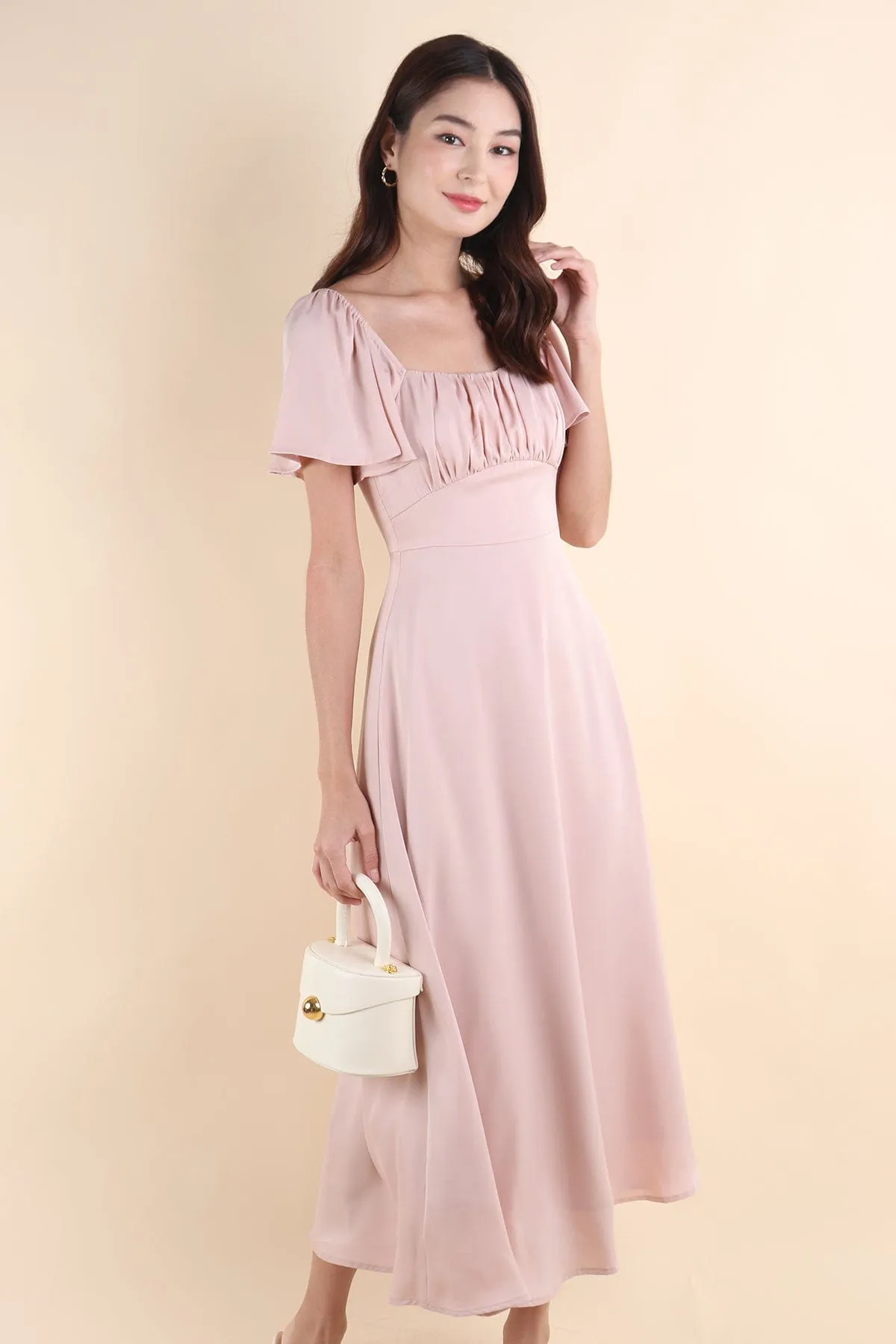 CARMELLIA FLUTTERS MAXI DRESS IN PINK