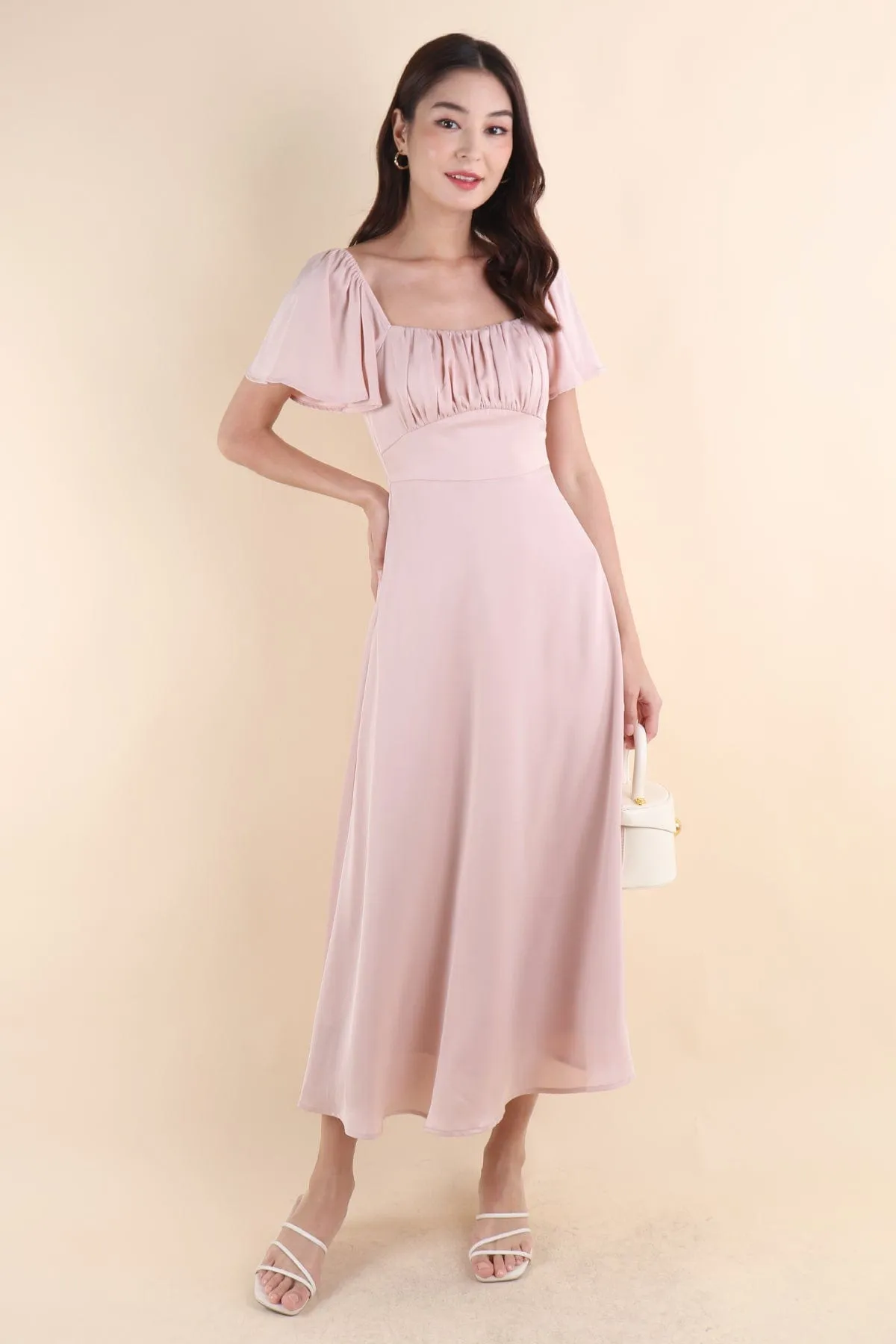 CARMELLIA FLUTTERS MAXI DRESS IN PINK