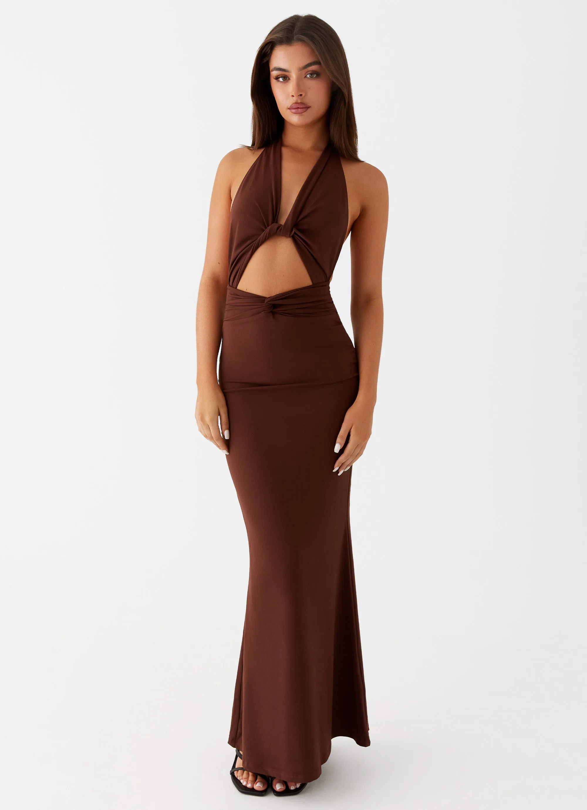 Carolina Twist Maxi Dress - Chocolate