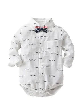 Cartoon Eyewinker Baby Little Boy Romper Onesie with Bowtie 6-24M