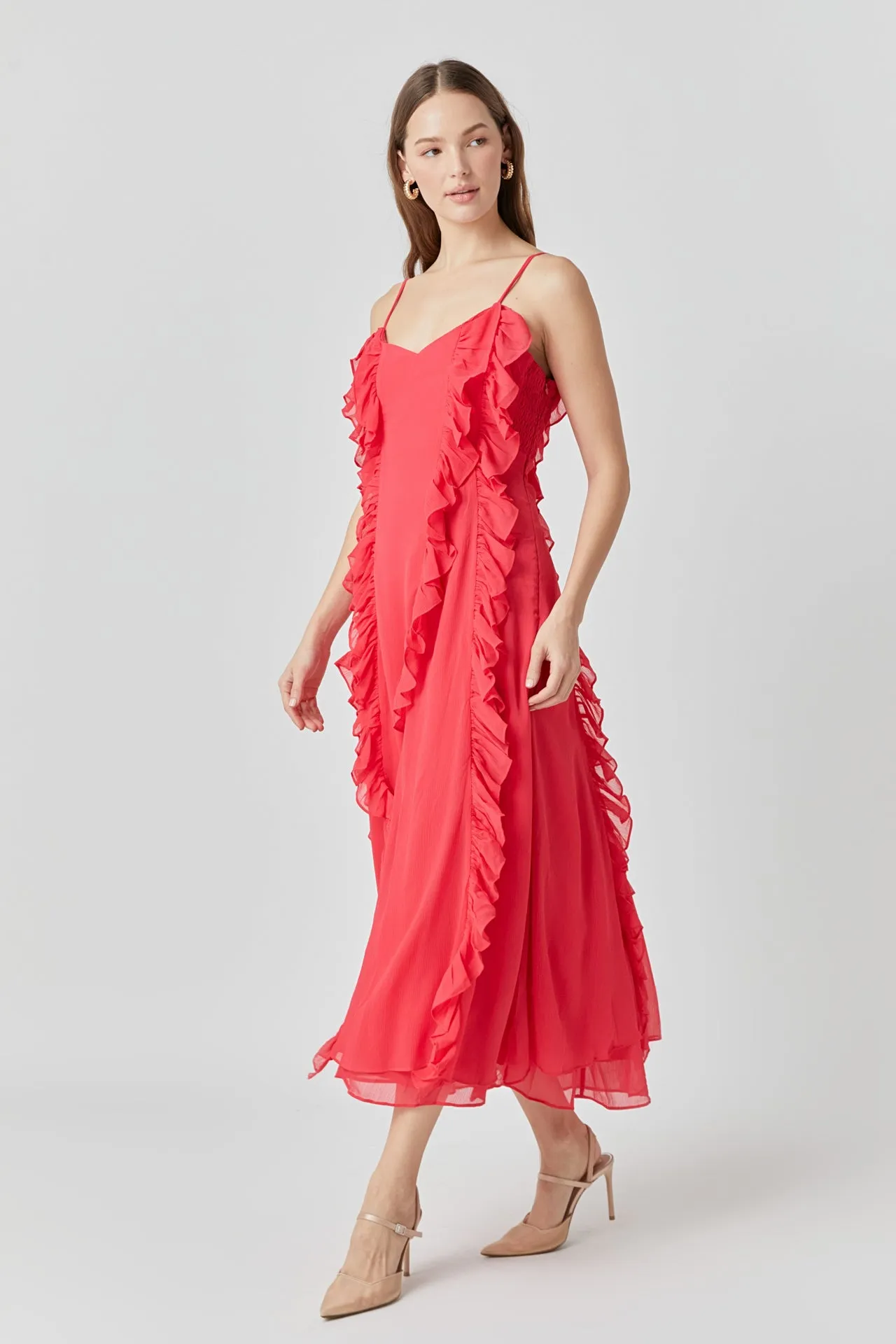 Chiffon Ruffled Spaghetti Maxi Dress