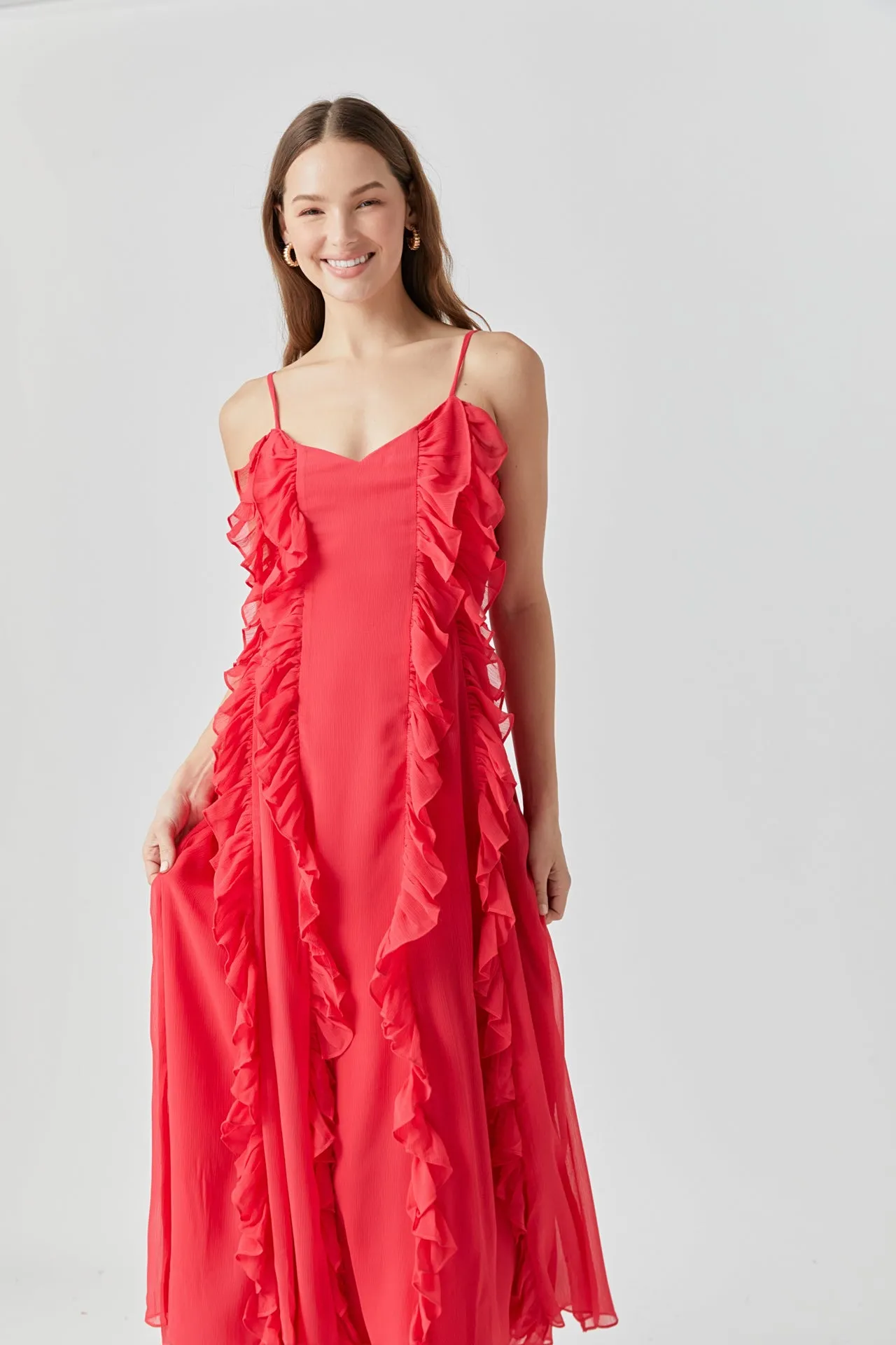 Chiffon Ruffled Spaghetti Maxi Dress