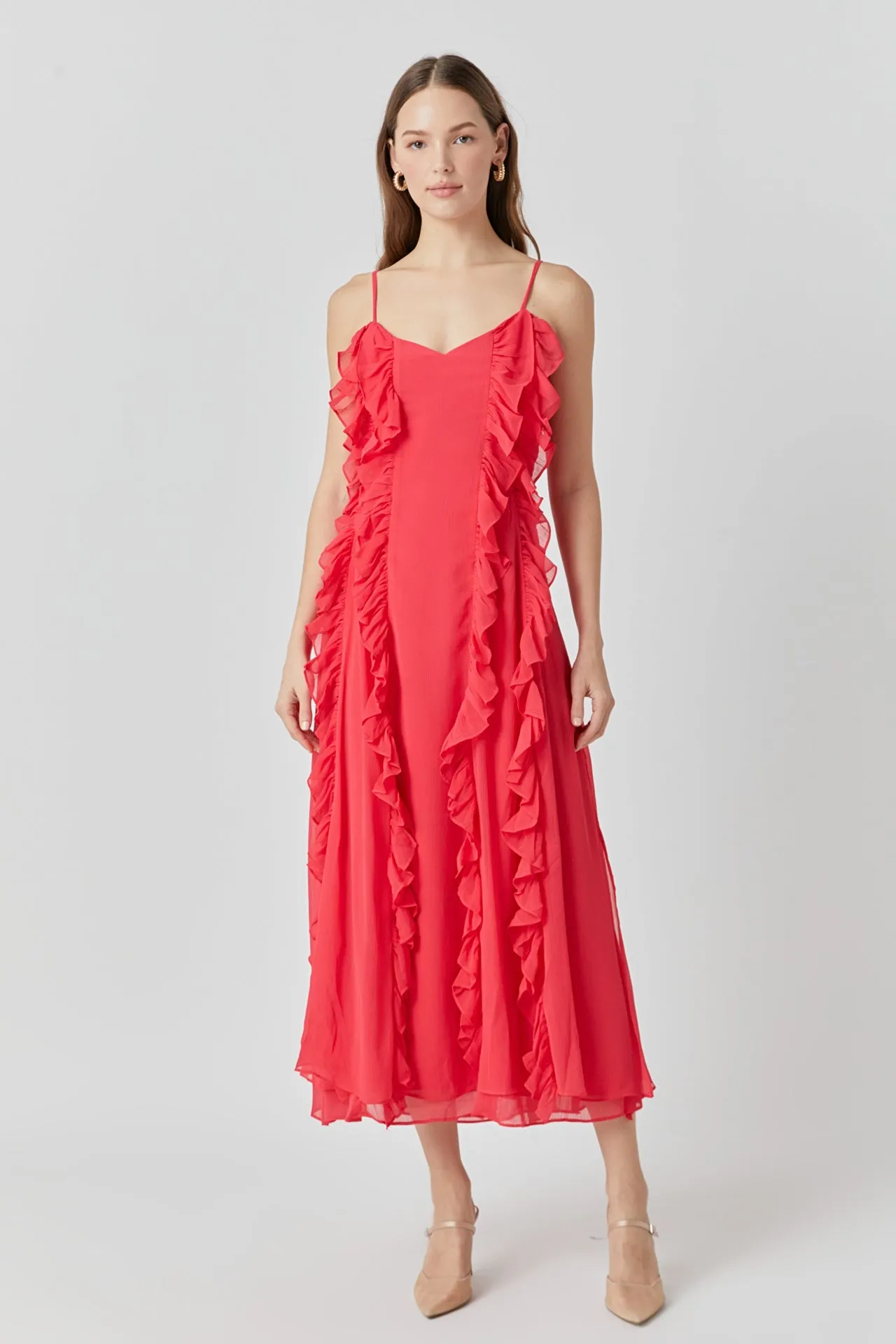 Chiffon Ruffled Spaghetti Maxi Dress