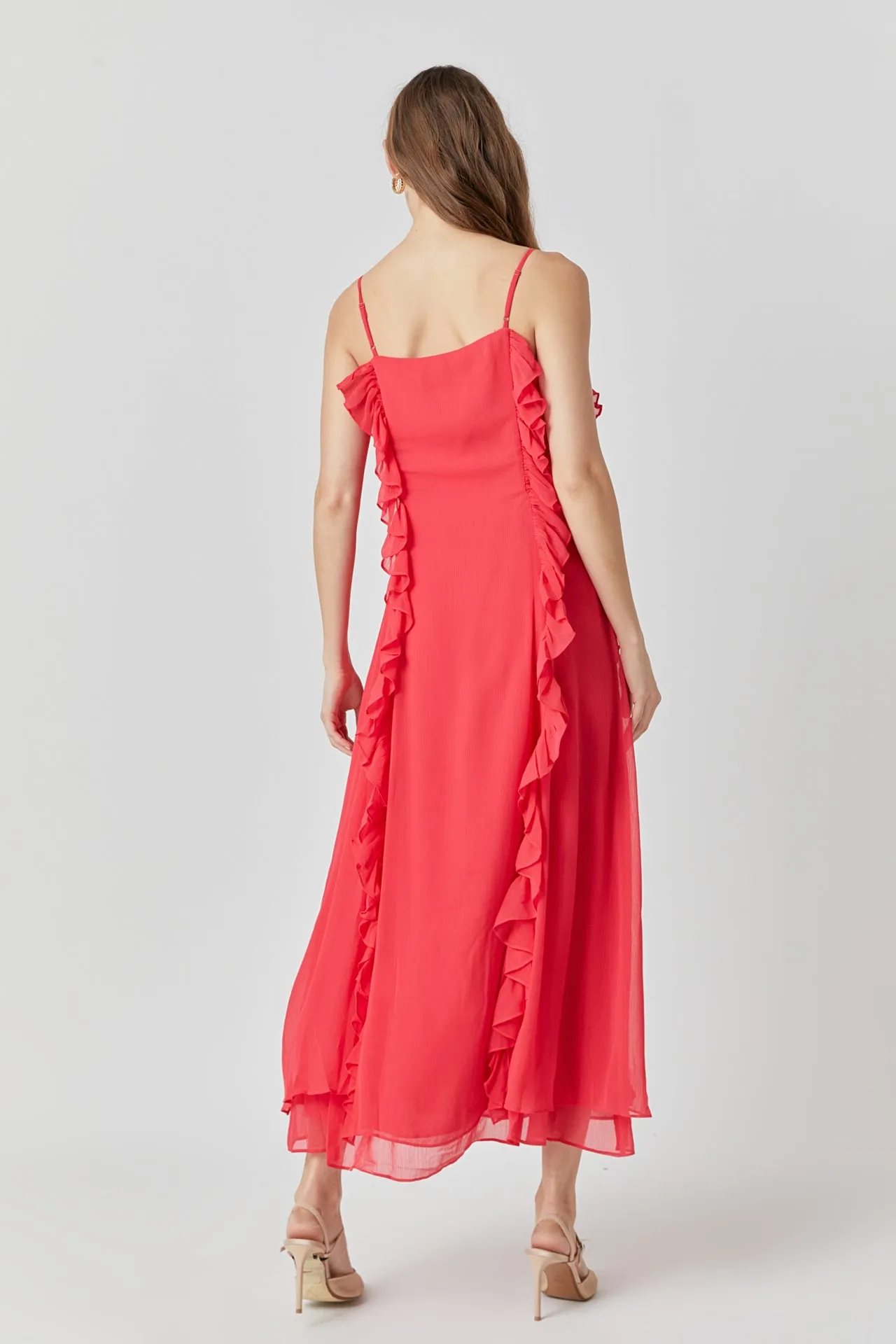 Chiffon Ruffled Spaghetti Maxi Dress