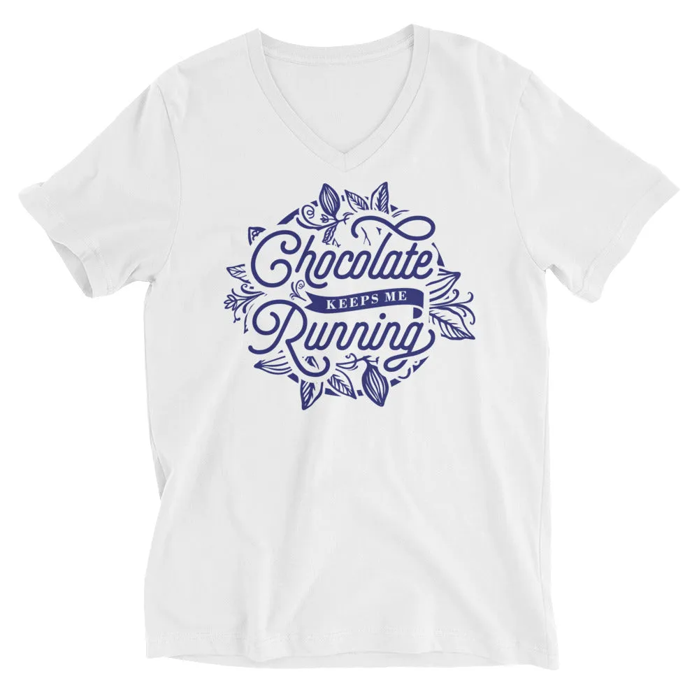 Chocolate Keeps Me Running - Short Sleeve V-Neck T-Shirt