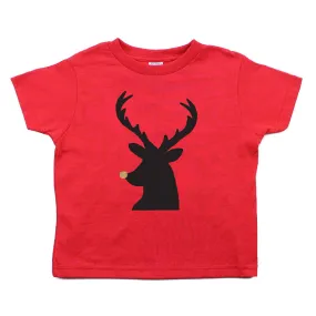 Christmas Black Reindeer with Glitter Nose Toddler Short Sleeve T-Shirts