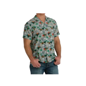 Cinch Men's Hawaiian Print Short Sleeve Camp Gray Shirt