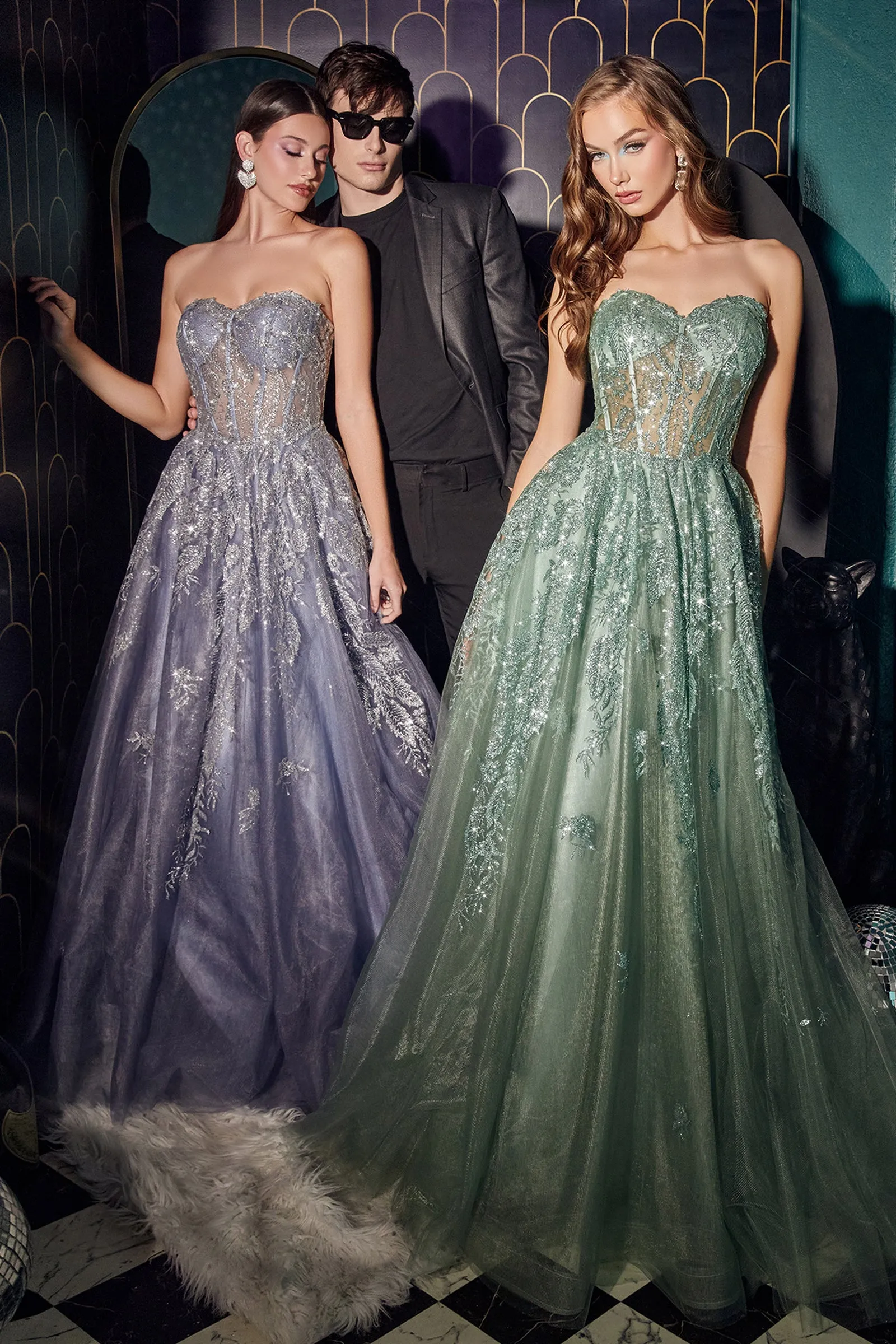 CINDERELLA DIVINE J852 Strapless Glitter Tulle Ball Gown