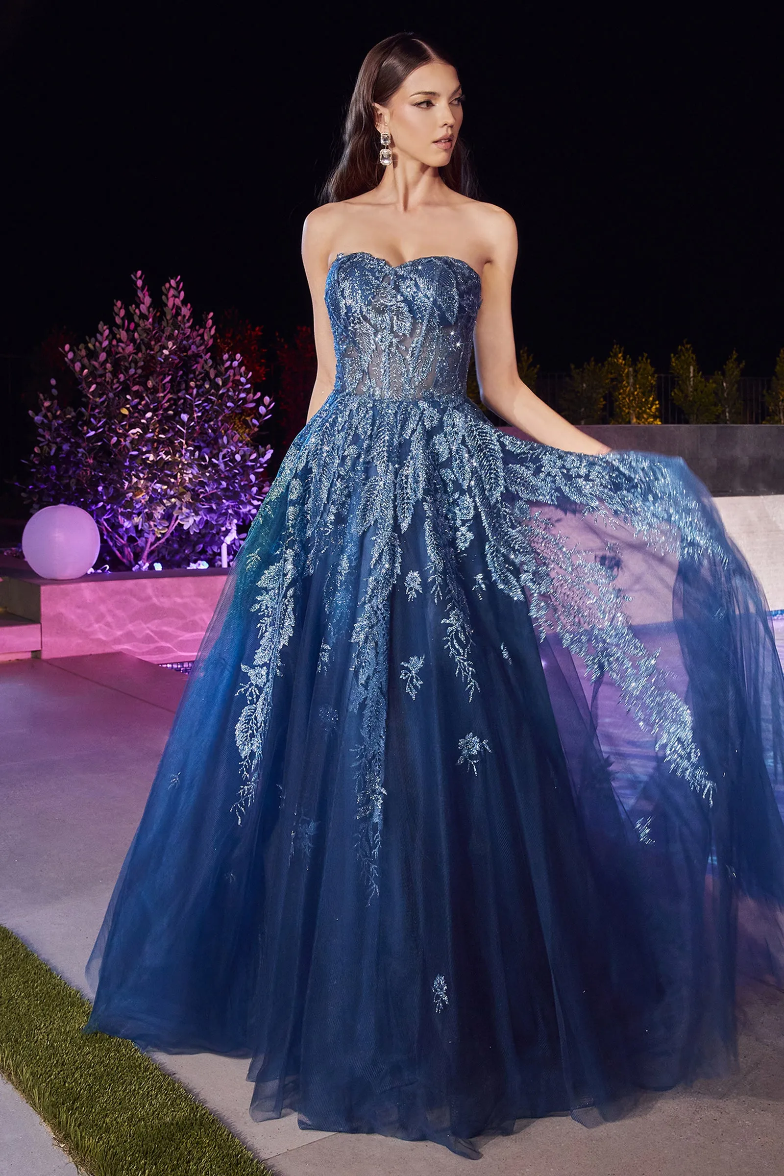 CINDERELLA DIVINE J852 Strapless Glitter Tulle Ball Gown