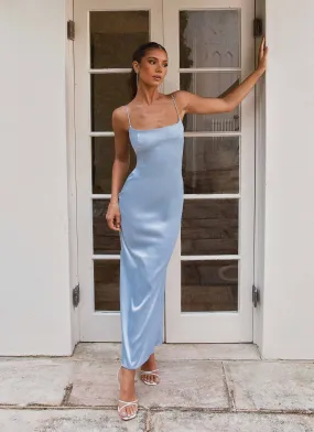 Close To You Satin Maxi Dress - Ice Blue