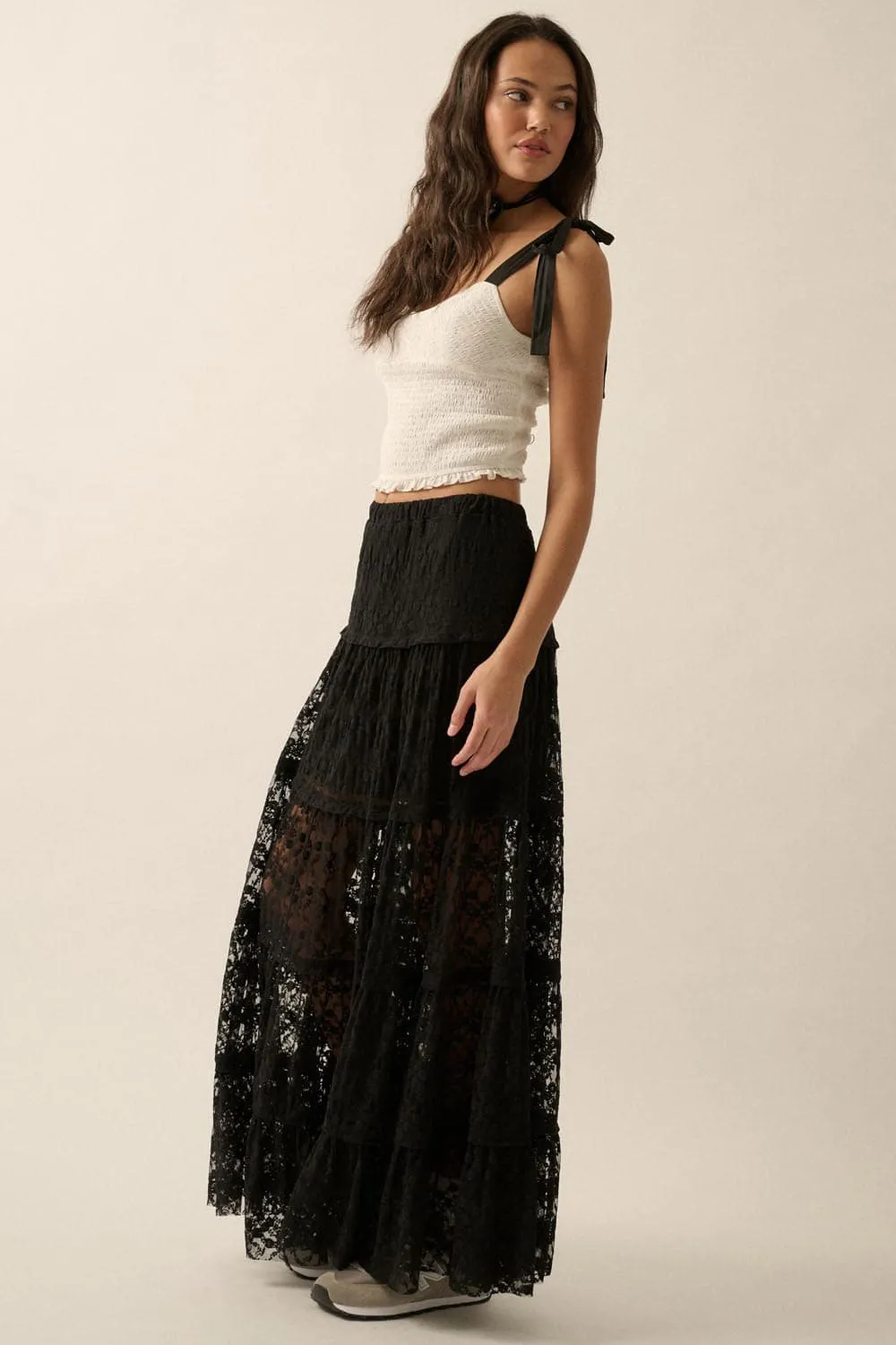 Coastal Shadows Lace Mesh Maxi Skirt