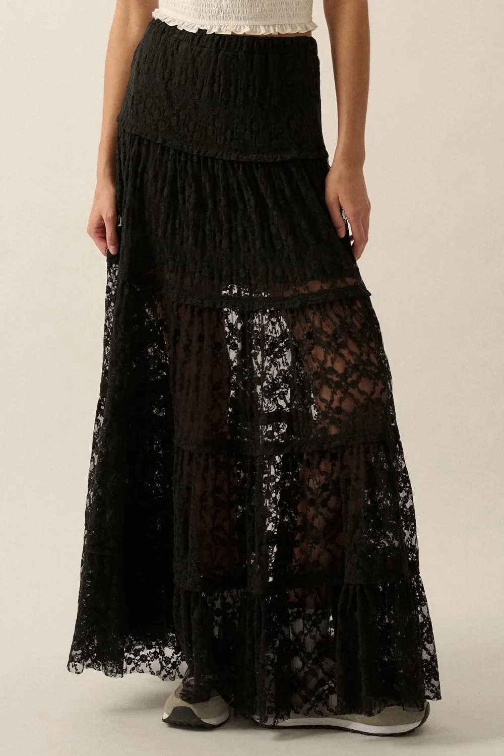 Coastal Shadows Lace Mesh Maxi Skirt