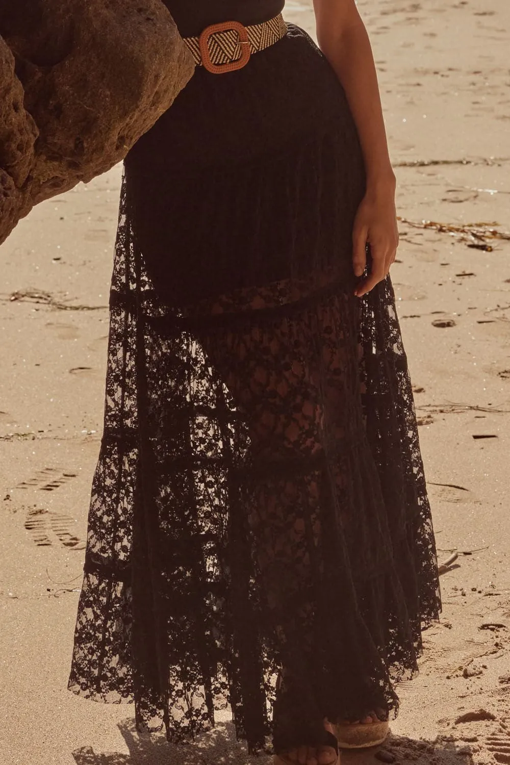 Coastal Shadows Lace Mesh Maxi Skirt