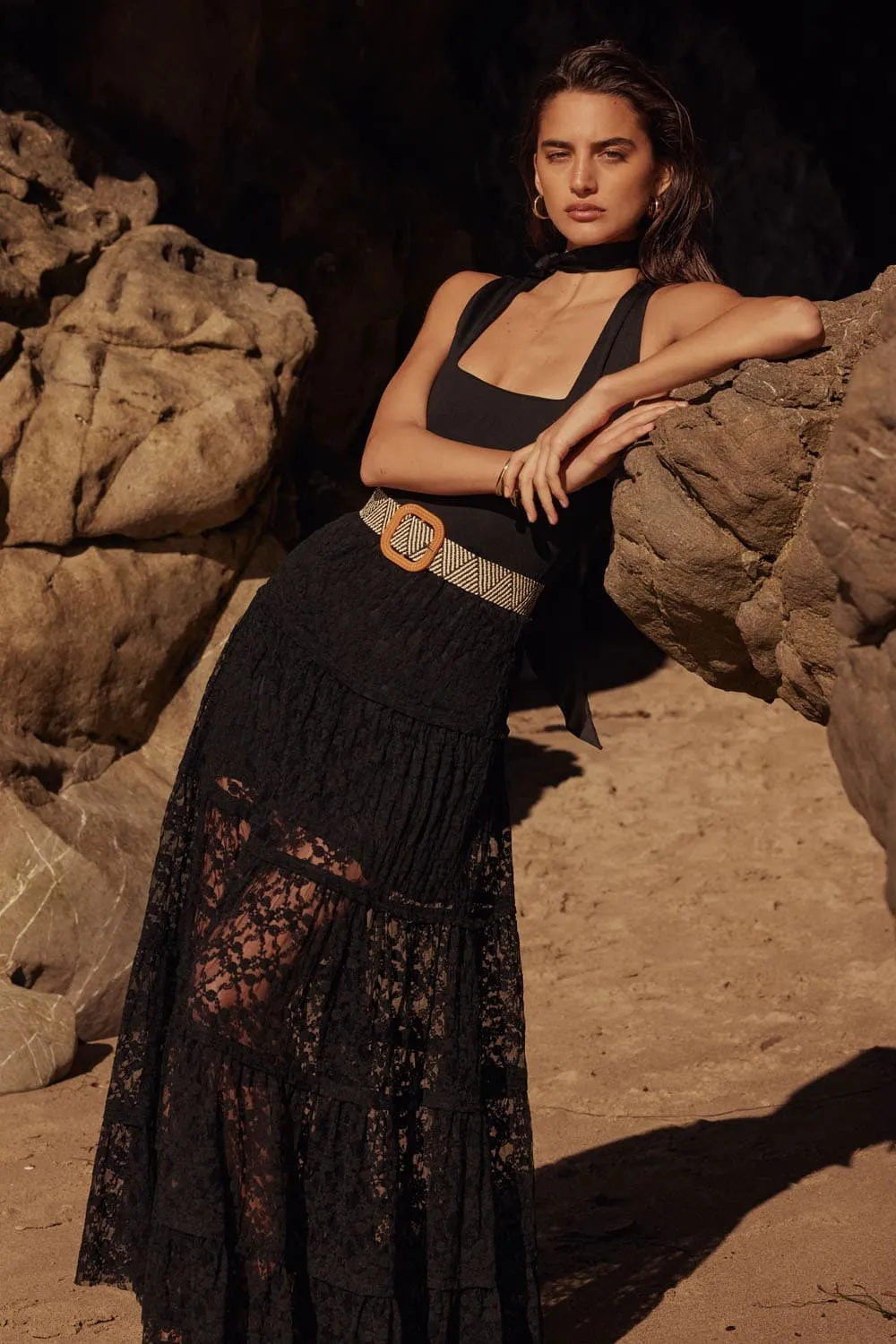 Coastal Shadows Lace Mesh Maxi Skirt