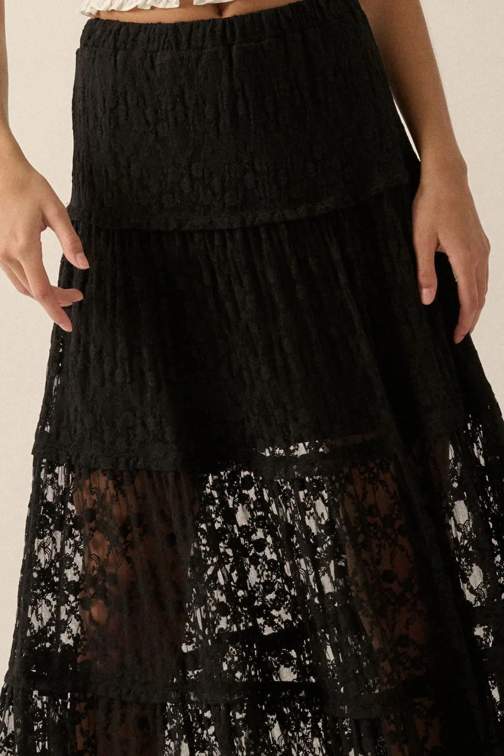 Coastal Shadows Lace Mesh Maxi Skirt