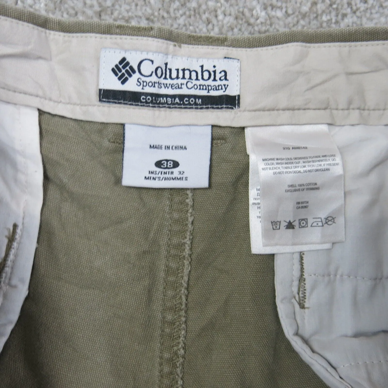 Columbia Pants Men 38 Cream Straight Leg Chino Pocket Cotton Lightweight Outdoor