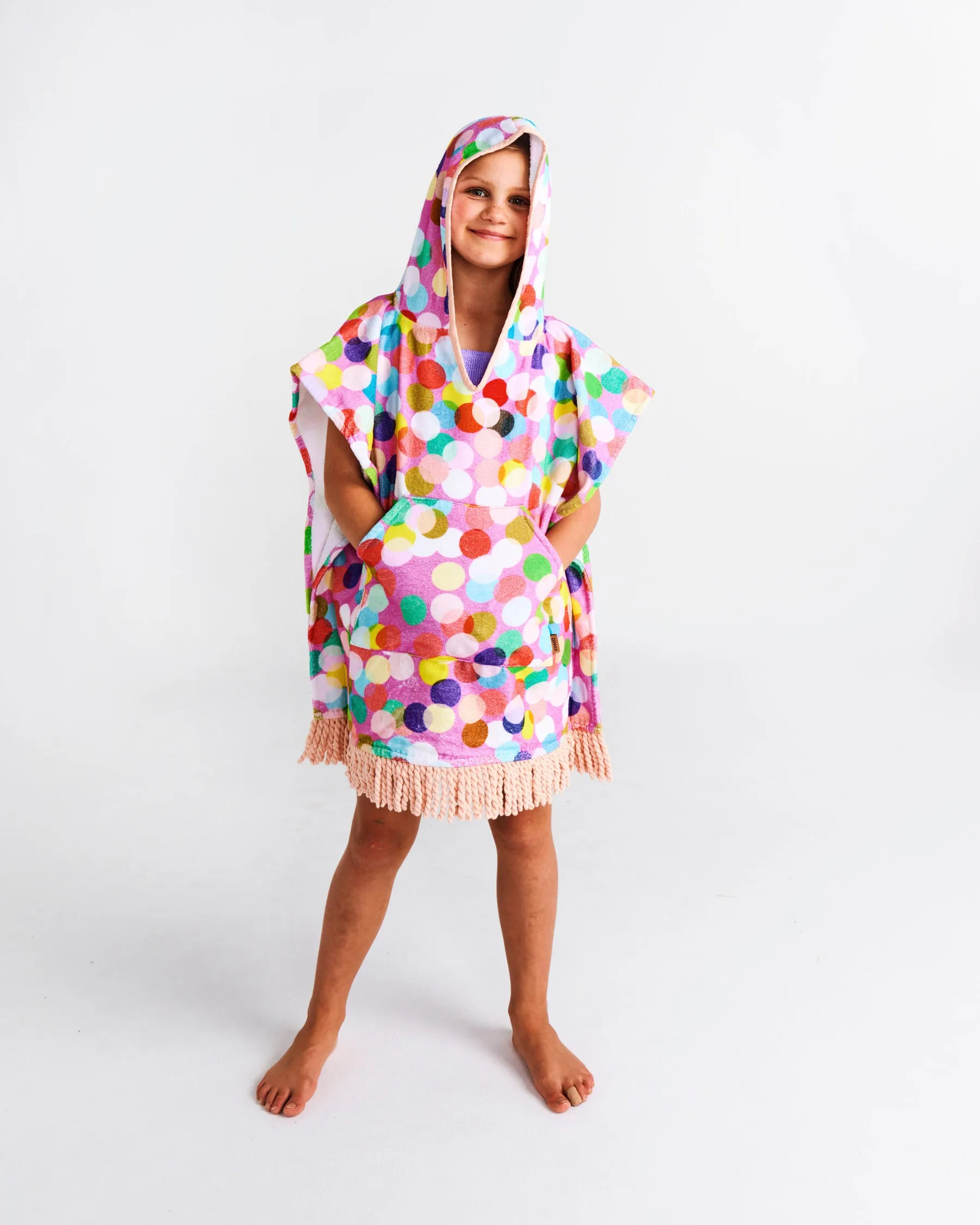 Confetti Pink Printed Kids Terry Poncho