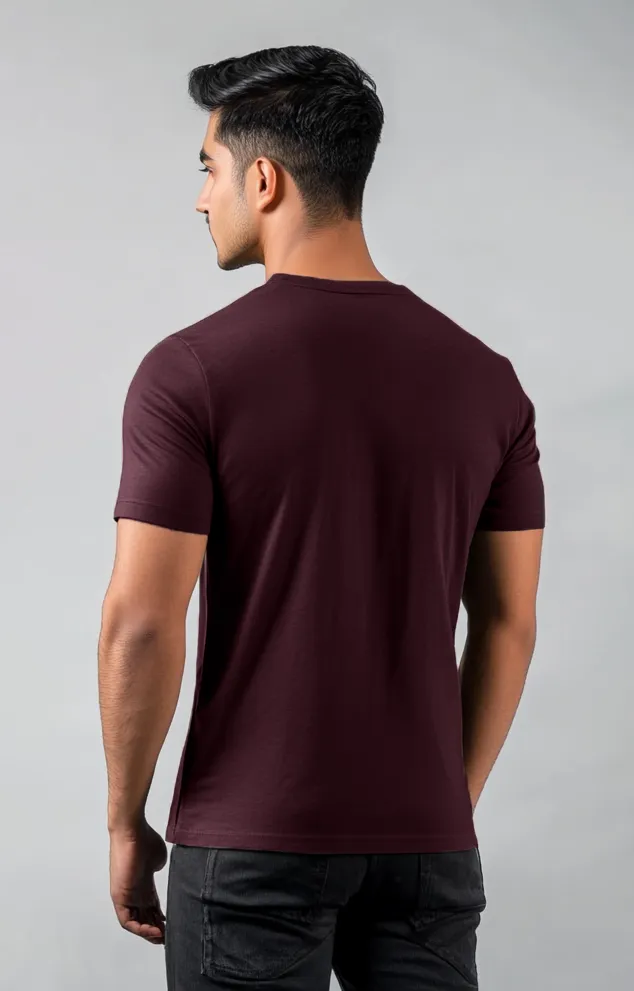 Cotton Henley Short Sleeve T-Shirt (Stretchable) Maroon