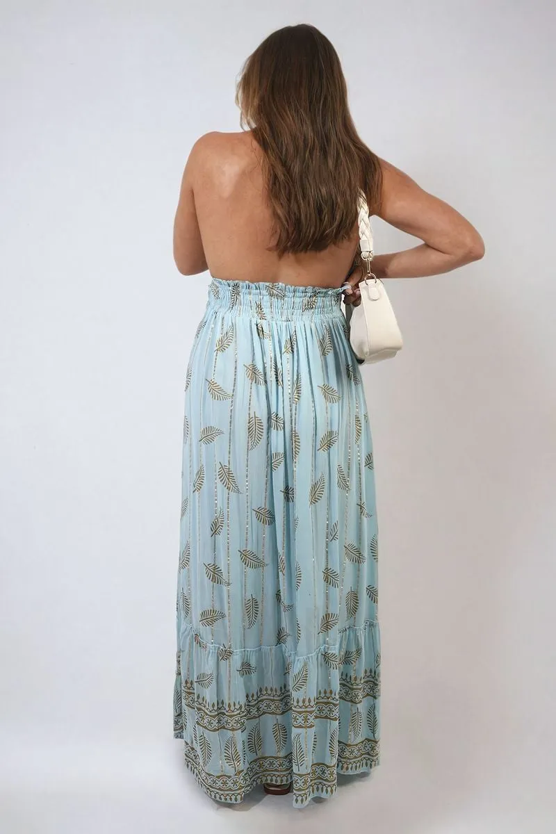 Dazzling Leaf Print Spaghetti Strap Maxi Dress