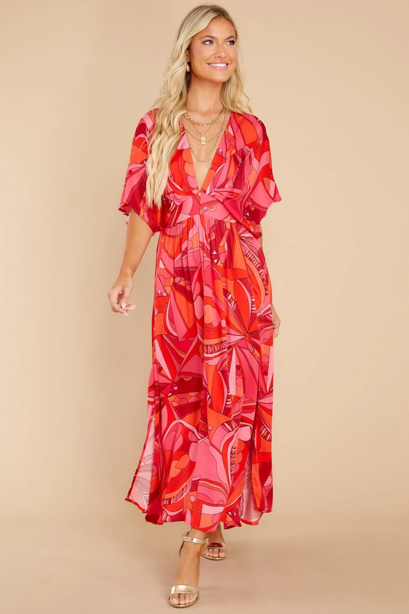 Dazzling Passion Fuchsia Pink Multi Print Maxi Dress