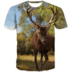 Deer T shirts Men Animal Tshirt Anime Landscape T-shirts Graphic Harajuku T shirts Funny