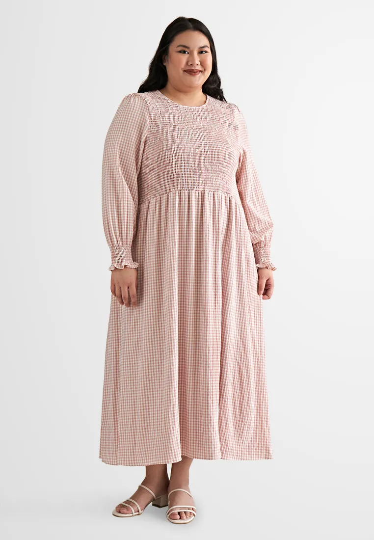 Delaina Gingham Smocked Long Dress