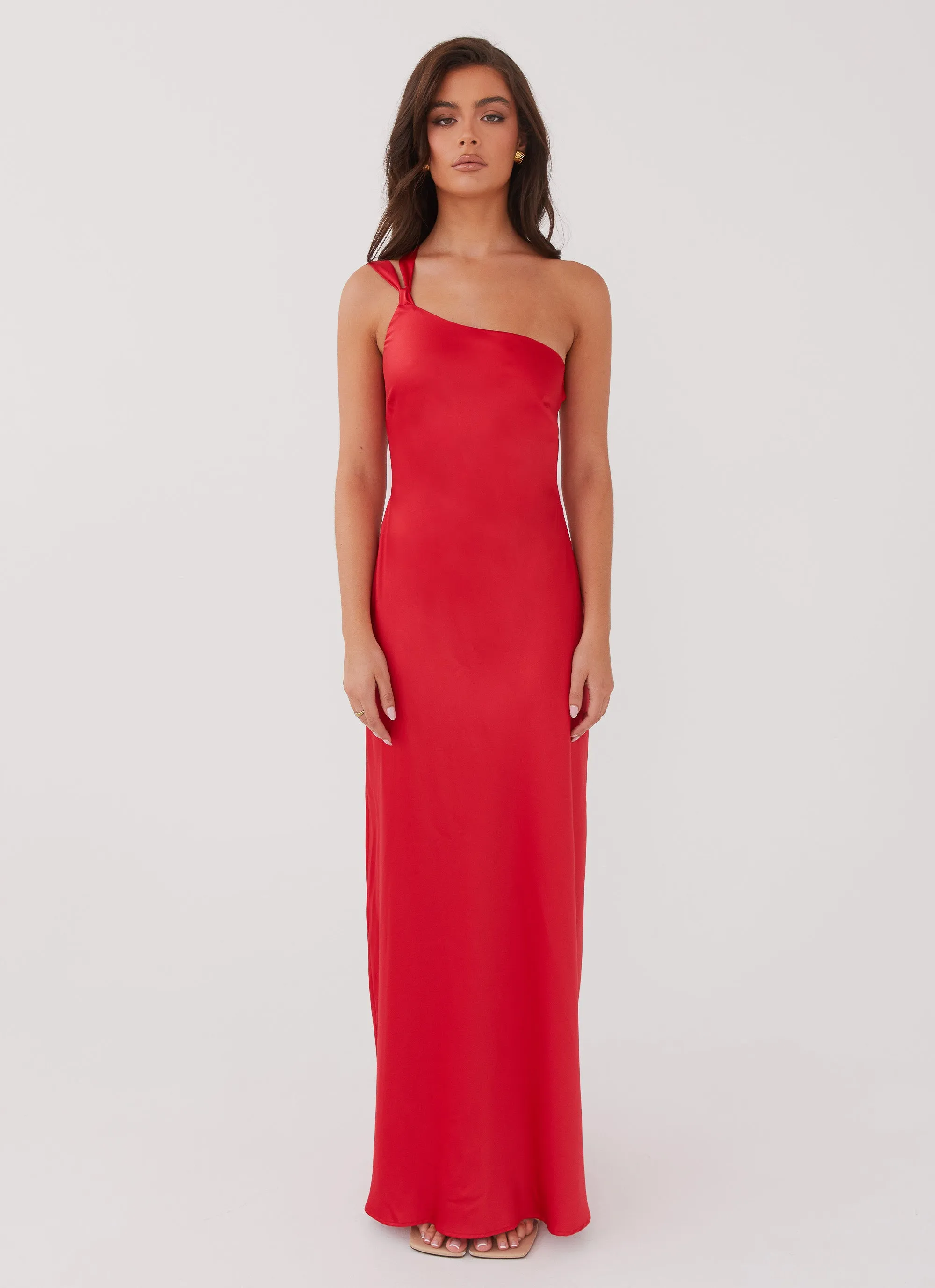 Delancy One Shoulder Maxi Dress - Rouge Red